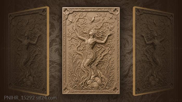 Wind blown tree spirit with birds and hares 3d STL model