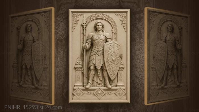 Stylised guard with a shield and staff 3d STL model