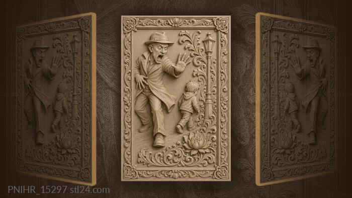 Fedora man and fleeing child 3d STL model