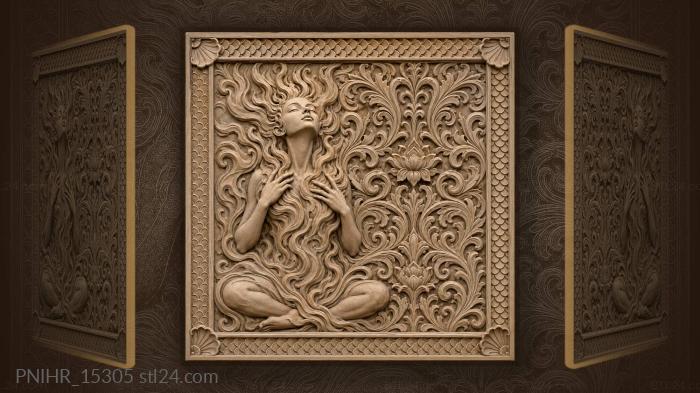 Serene face with swirling foliage 3d STL model