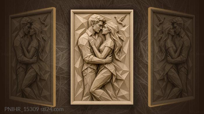 Embracing couple geometric bird detail 3d STL model