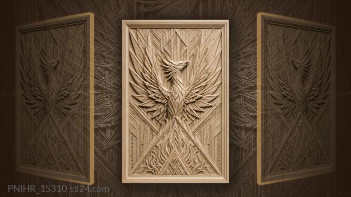 Angular firebird above sharp geometric flames 3d STL model