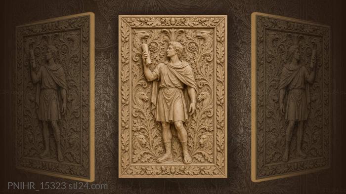 Elder raising a scroll above oak leaves 3d STL model