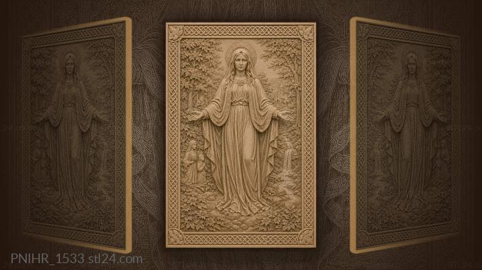 Haloed woman by waterfall and church 3d STL model