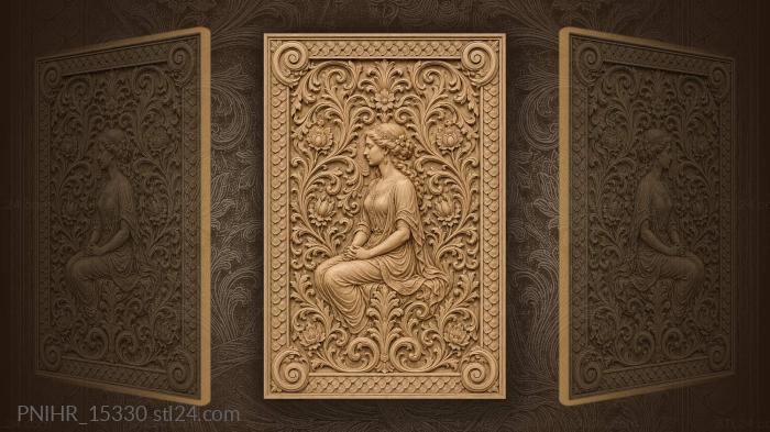 Silhouette of a woman among leafy scrolls 3d STL model