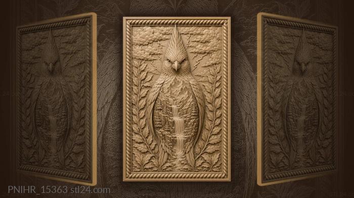 Crested bird holding a waterfall inside 3d STL model