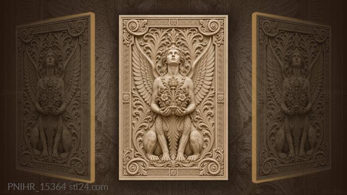Winged creature offering flowers within patterns 3d STL model