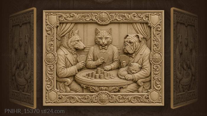 Animal poker night surreal scene 3d STL model