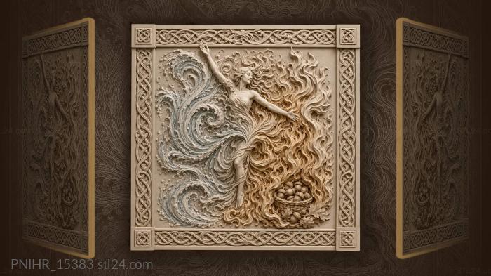Water and flame spirit with acorns 3d STL model