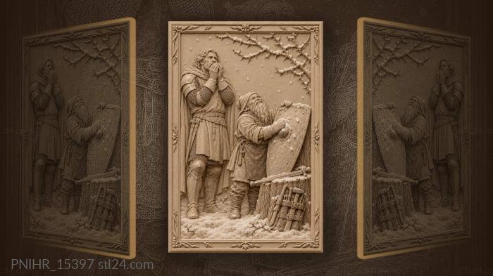 Gnome brushing snow from shield 3d STL model