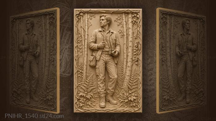 Man with camera birch forest 3d STL model