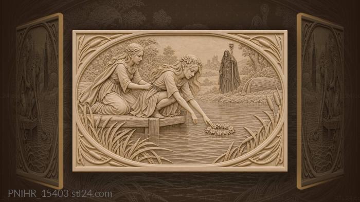 Elf maiden launching floral wreath adrift 3d STL model