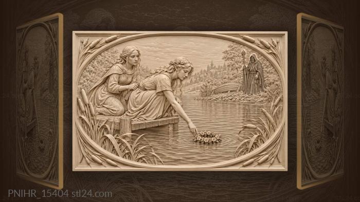 Elf maiden sends wreath downstream 3d STL model