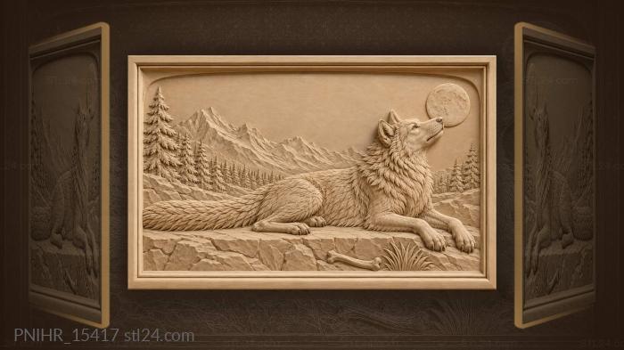 Wolf resting under the moon 3d STL model