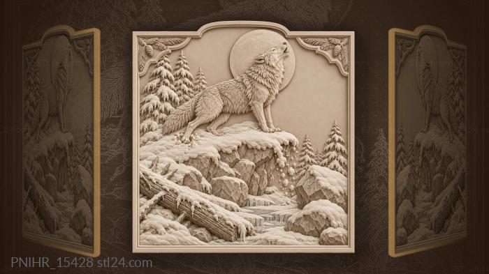 Wolf howling winter moon scene 3d STL model