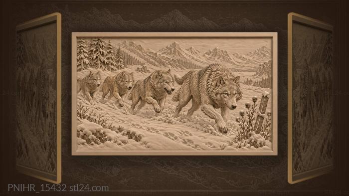 Running wolves winter snow leader 3d STL model