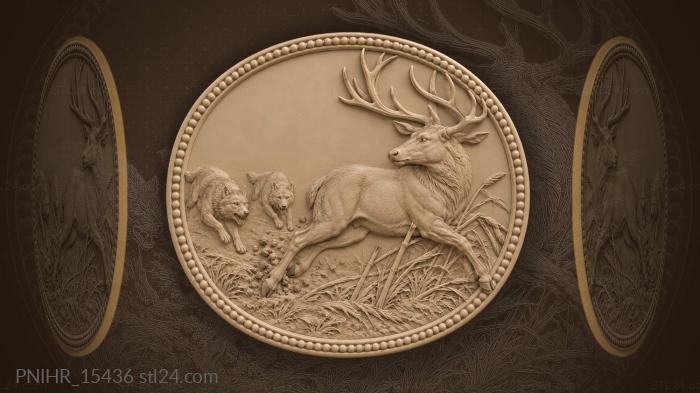 Stag looking back pursued by wolves 3d STL model