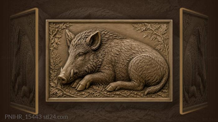 Resting boar in wild nature 3d STL model