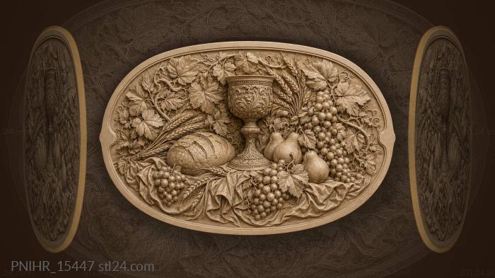 Silver goblet bread fruit grapes wheat 3d STL model