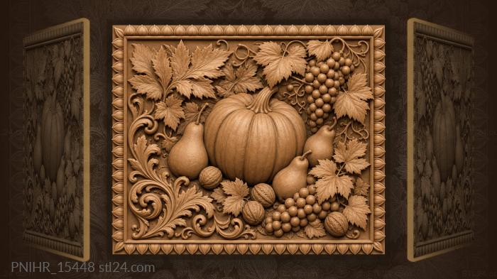 Grapes and walnuts around a large pumpkin 3d STL model
