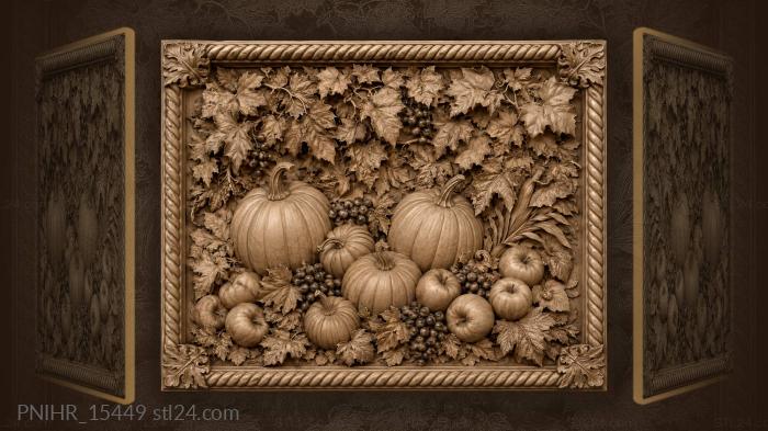 Apples and berries in fallen leaves 3d STL model