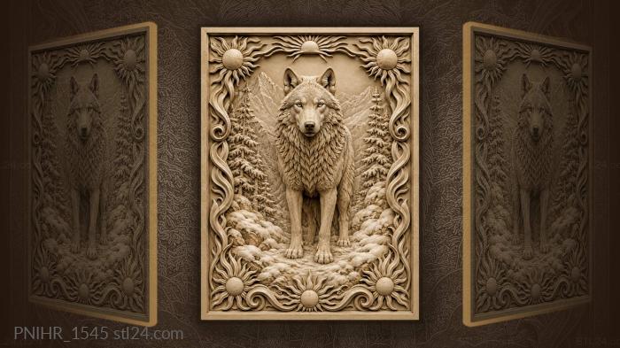 Wolf among pines and snowy rocks 3d STL model