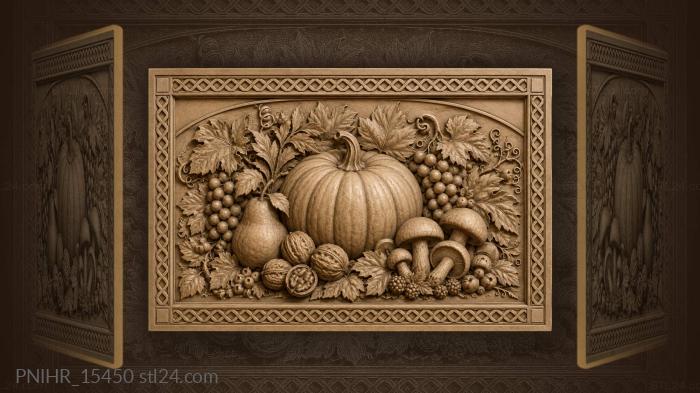 Mushrooms and nuts beside a pumpkin 3d STL model