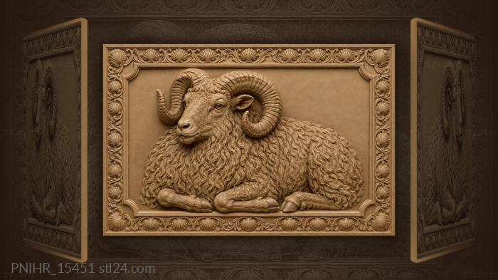 Resting ram settles inside a shell wreath 3d STL model