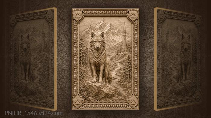 Wolf over winding river and tower 3d STL model