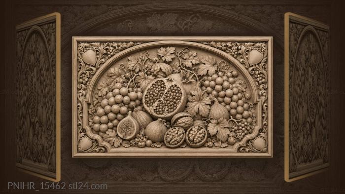 Halved pomegranate among figs and walnuts 3d STL model