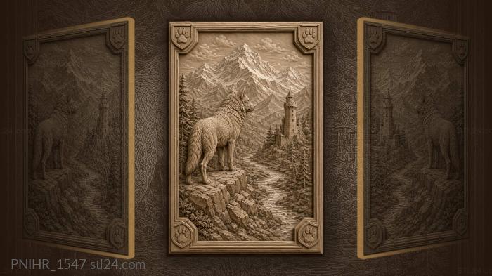 Wolf among snowy peaks beside stream 3d STL model