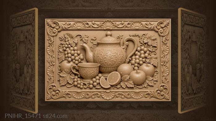 Fruit spills around teapot and teacup 3d STL model
