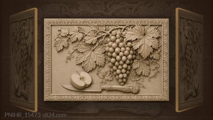 Apple cut open under the grapes 3d STL model