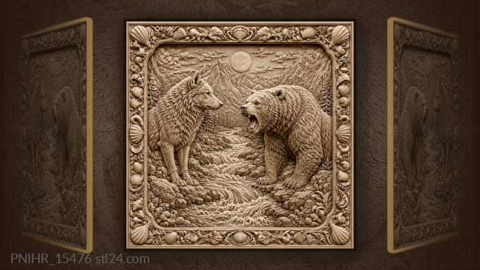 Mountain river between wolf and bear 3d STL model