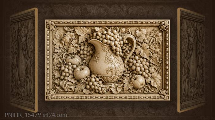 Brimming pitcher of grapes and apples 3d STL model
