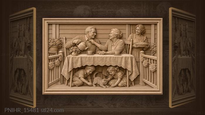 Old couple at tea on the porch 3d STL model