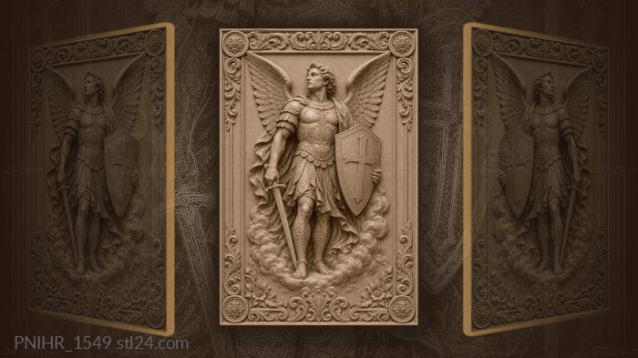Angel with cross shield among clouds 3d STL model