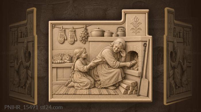 Warm hearth grandmother and little helper 3d STL model