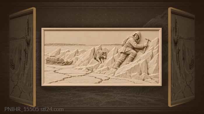 Climber scales ice beside abandoned sledge 3d STL model