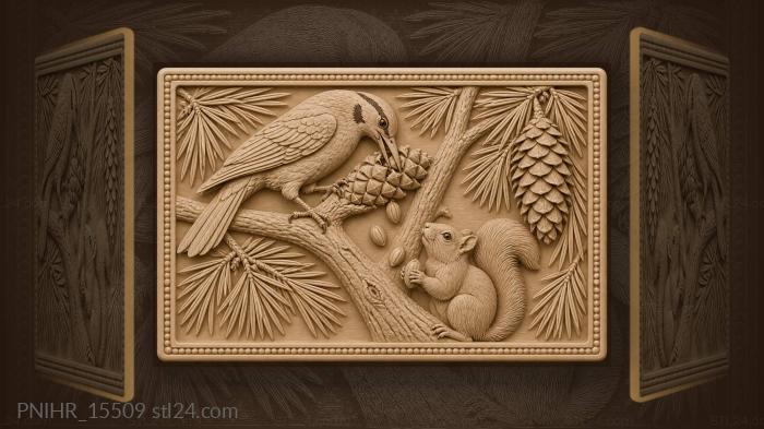 Nutcracker bird with squirrel and cones 3d STL model