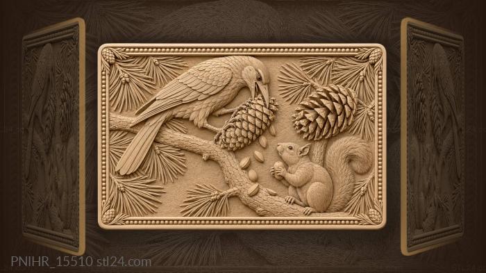 Nutcracker bird with cedar cones squirrel 3d STL model