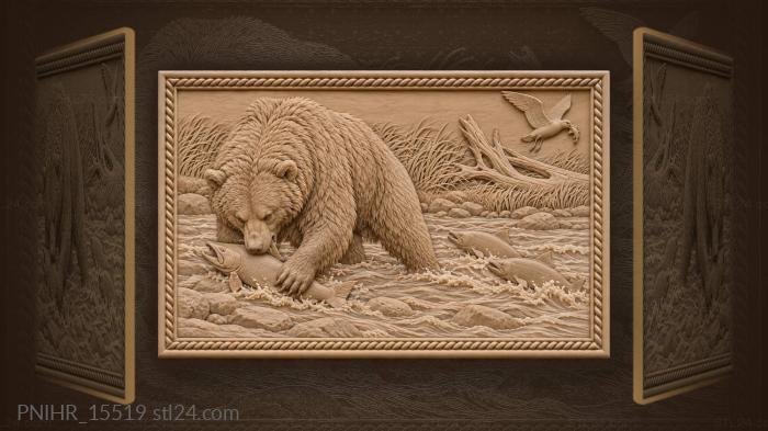 Bear pins a salmon beneath its paw 3d STL model
