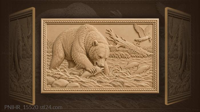 Early bear catches fish in the river 3d STL model