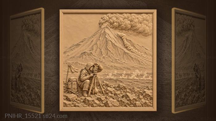 Klyuchevskoy volcano and lone scientist 3d STL model