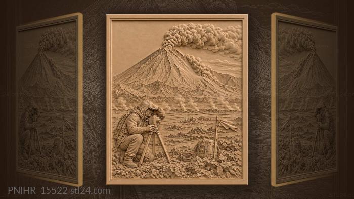 Klyuchevskaya volcano and observing scientist 3d STL model