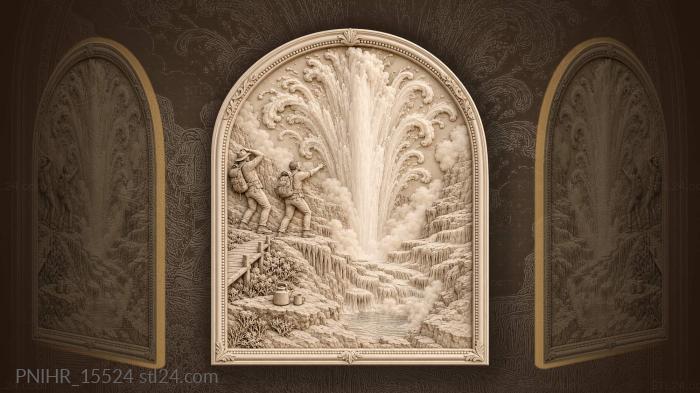 Geyser eruption hikers steaming terraces 3d STL model