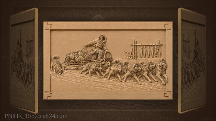 Koryak dog sled team running 3d STL model