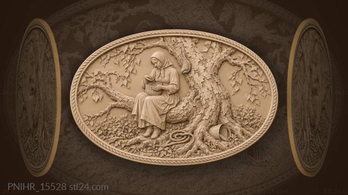 Birch tree with berry picker woman 3d STL model