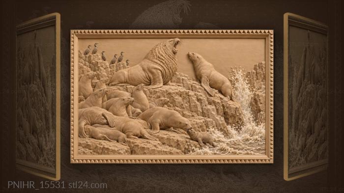 Sea lions battling for dominance 3d STL model
