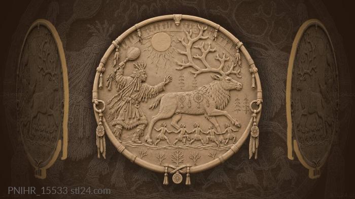Shaman’s drum with reindeer and figures 3d STL model